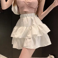 houzhou ruffle mini skirts sexy women kawaii korean fashion high waist solid causal patchwork a line layer short skirt fairycore
