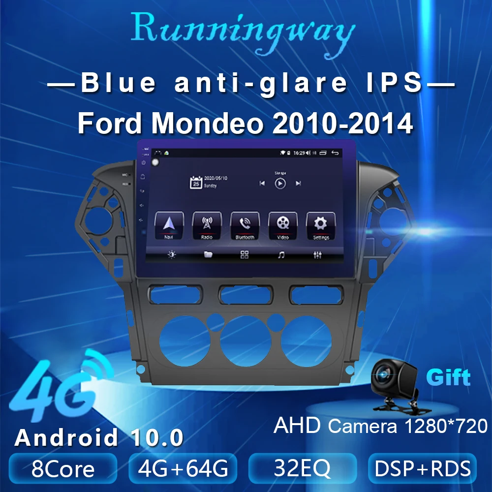 Runningway Android 10 0 5G автомобильный DVD для Ford Mondeo 2010 2011 2013 2014 4G + 64G Автомобильный Радио