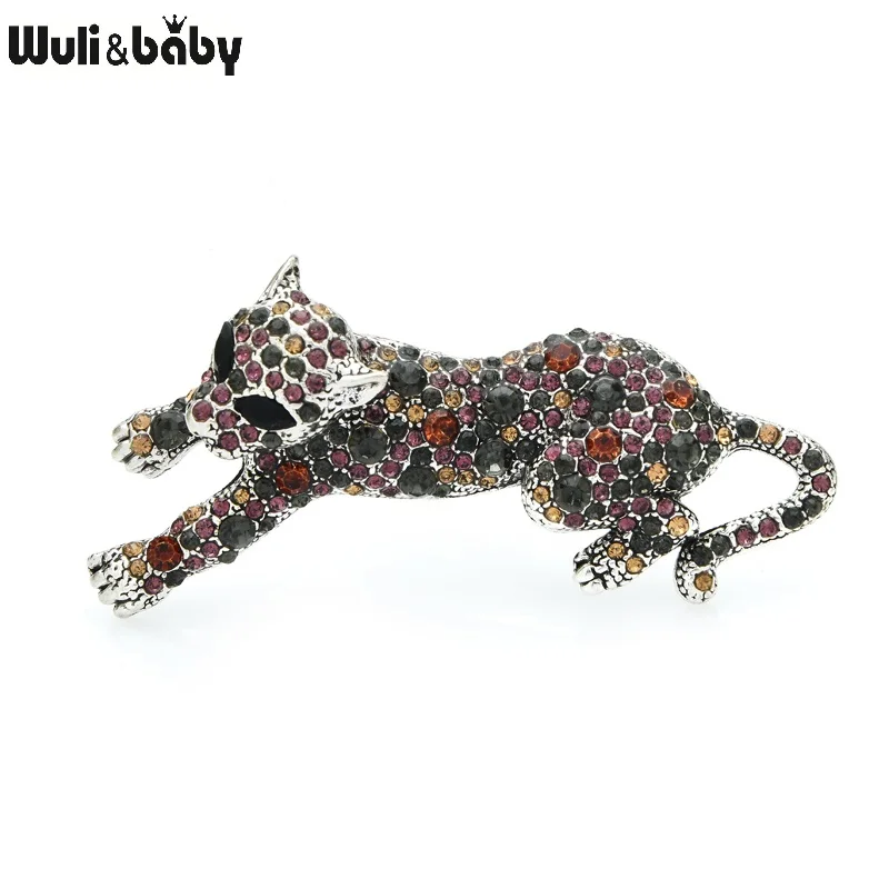 Wuli & baby Стразы Броши леопард для женщин и мужчин синие красные леопардовые