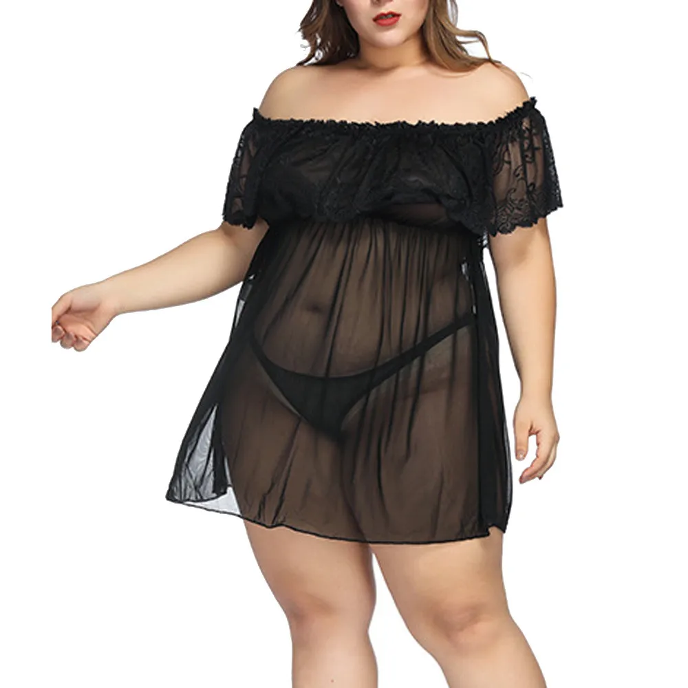 Sexy Nightwear Plus Size S-7XL Women Solid Lingerie Lace Babydoll G-String Thong Stocking Underwear Seksi Gecelik | Тематическая