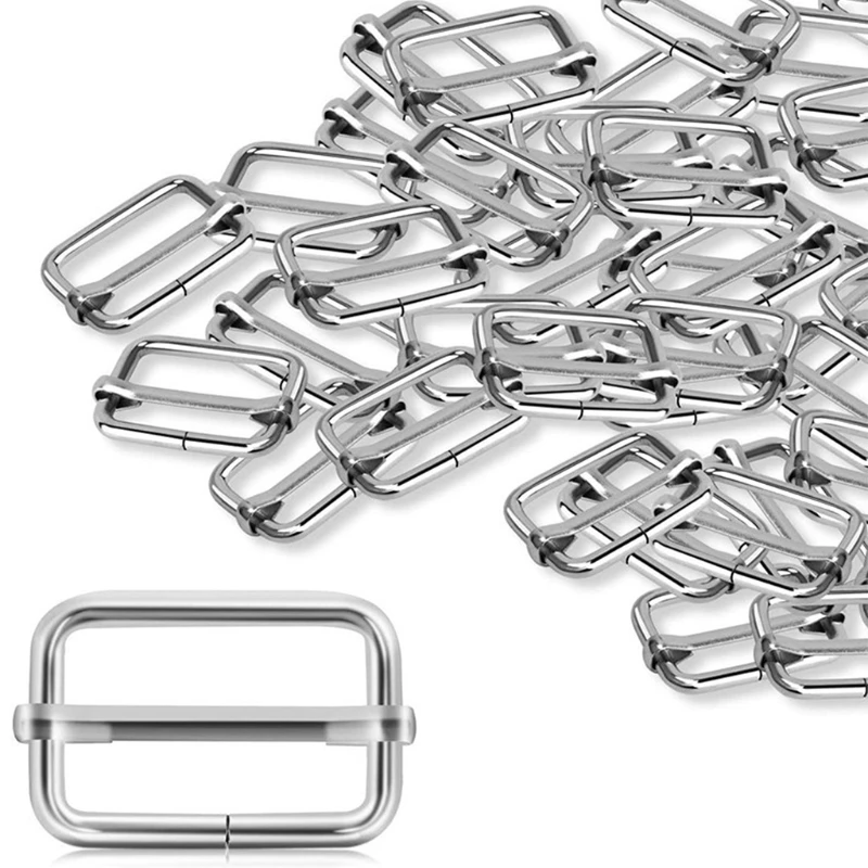 

MXLB 50pcs Slide Buckle 1 Inch Metal Tri-Glide Slides Rectangle Adjustable Webbing Slider for Fasteners Strap Backpack DIY