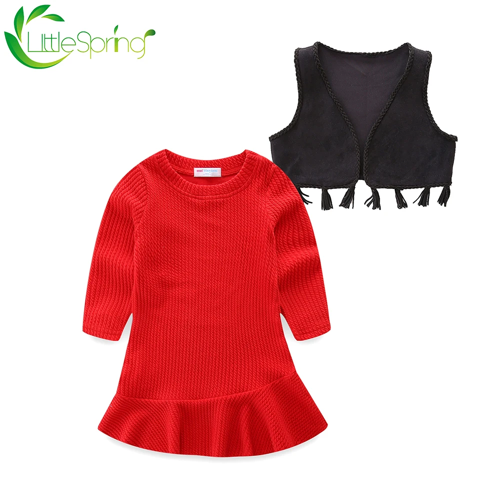 LittleSpring/комплекты с платьем для маленьких девочек жилет бахромой платье хвостом