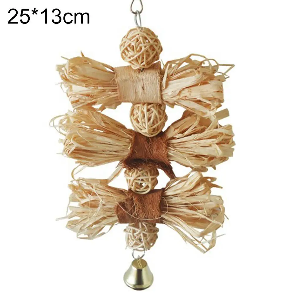 

New Product Pet Bird Parrot Loofah Vine Rattan Ball Bell Swing Hanging Cages Chew Bite Toy 1 String Of Log Color Pendants