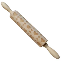 wooden valentines day texture heart rolling pin wooden carving rolling pin cookie cookie rolling stick baking accessories