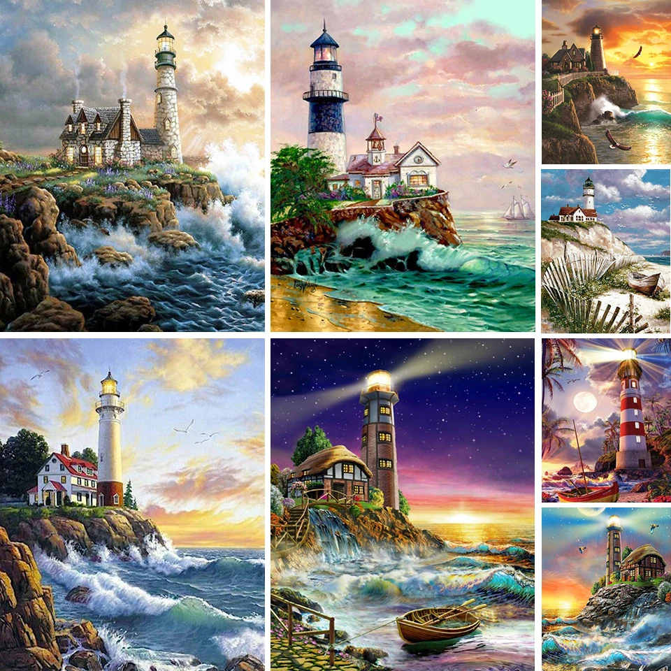 

5D Diamond Painting Lighthouse Cross Stitch Kit Full Drill Square Embroidery Landscape Mosaic Picture of Rhinestones Home Decor