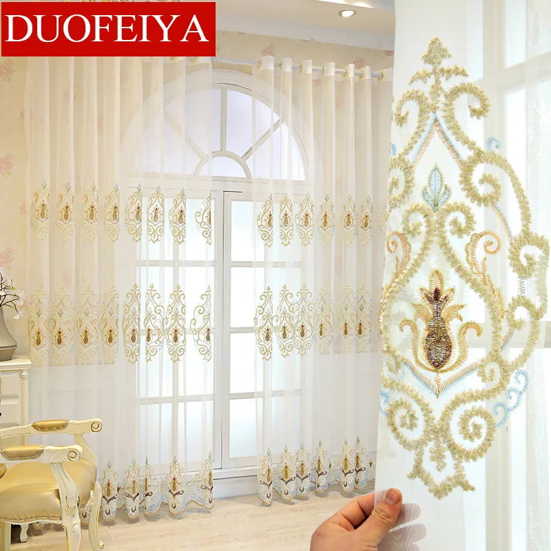 

Simple Modern Curtains for Living Dining Room Bedroom European Style Curtain Semi-shading Translucent Embroidery Curtain