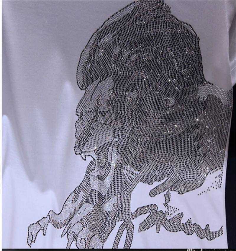 

Summer High-Quality Men's Hot Drilling T-Shirt Lion Slim Round Neck Fashion Brand Clothing Plus Size