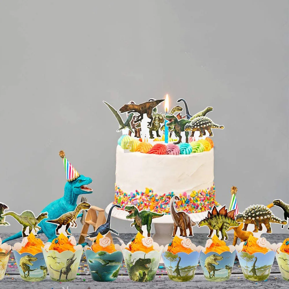 

48 Pack Dinosaur Cupcake Wrappers Insert the Cards Cake Toppers Kid Dinosaur Theme Jurassic World Birthday Party Cake Decoration