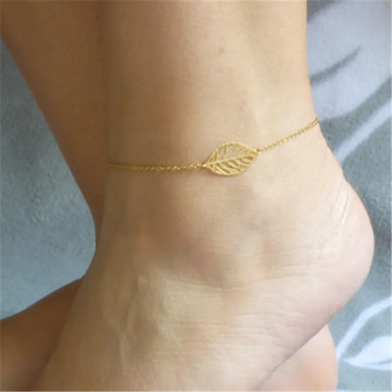 Trendy Gold Color Leaf Anklet Feet Bracelet For Women Beach Footwear Vintage Anklets Boho Style Party Summer Jewelry New | Украшения и