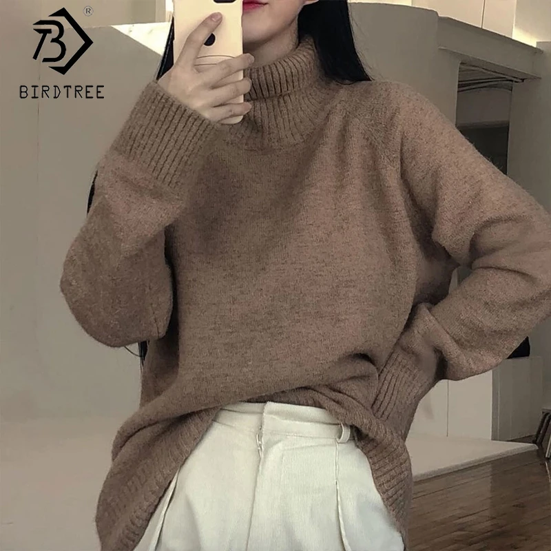 2019 Ins Winter New Arrival Women's Pullovers Solid Sweater Fashion Turtleneck Full Sleeve Loose Casual Knitted C90308K | Женская