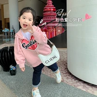 mila chou 2022 spring baby girls cotton heart pink hooded sweater children cute casual coat outwear top kids clothes