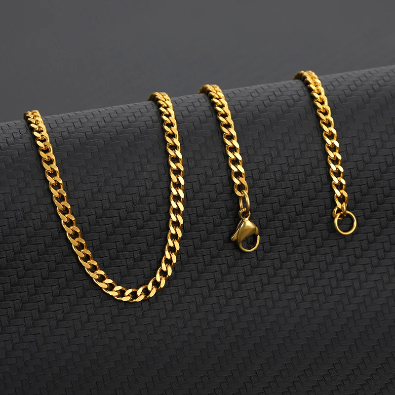 

Fashion Punk Stainless Steel Chain Necklace For Men Women Gold Tone Metal 3.6MM Curb Cuban Link Chain Choker Necklace Jewelry