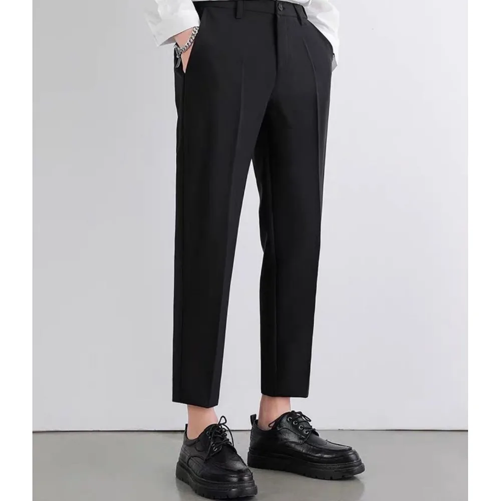 

Новинка стильные облегающие маленькие брюки прямые летние повседневные брюки корейская мода DK мужские облегающие брюки из девяти точек