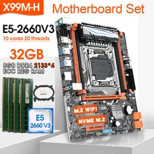 X99 Motherboard set with Xeon E5 2660 V3 LGA2011-3 CPU 4PCS * 8GB = 32GB DDR4 RAM 2133MHz DDR4 memory REG ECC RAM nvme m.2