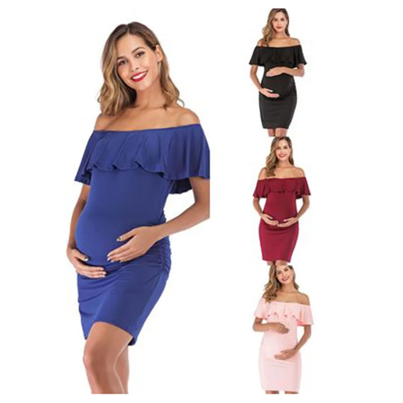 

2021 Summer New European and American Women's Milk Silk Lotus Leaf Maternity Dress Fashion One-neck Maternity Dress PW08