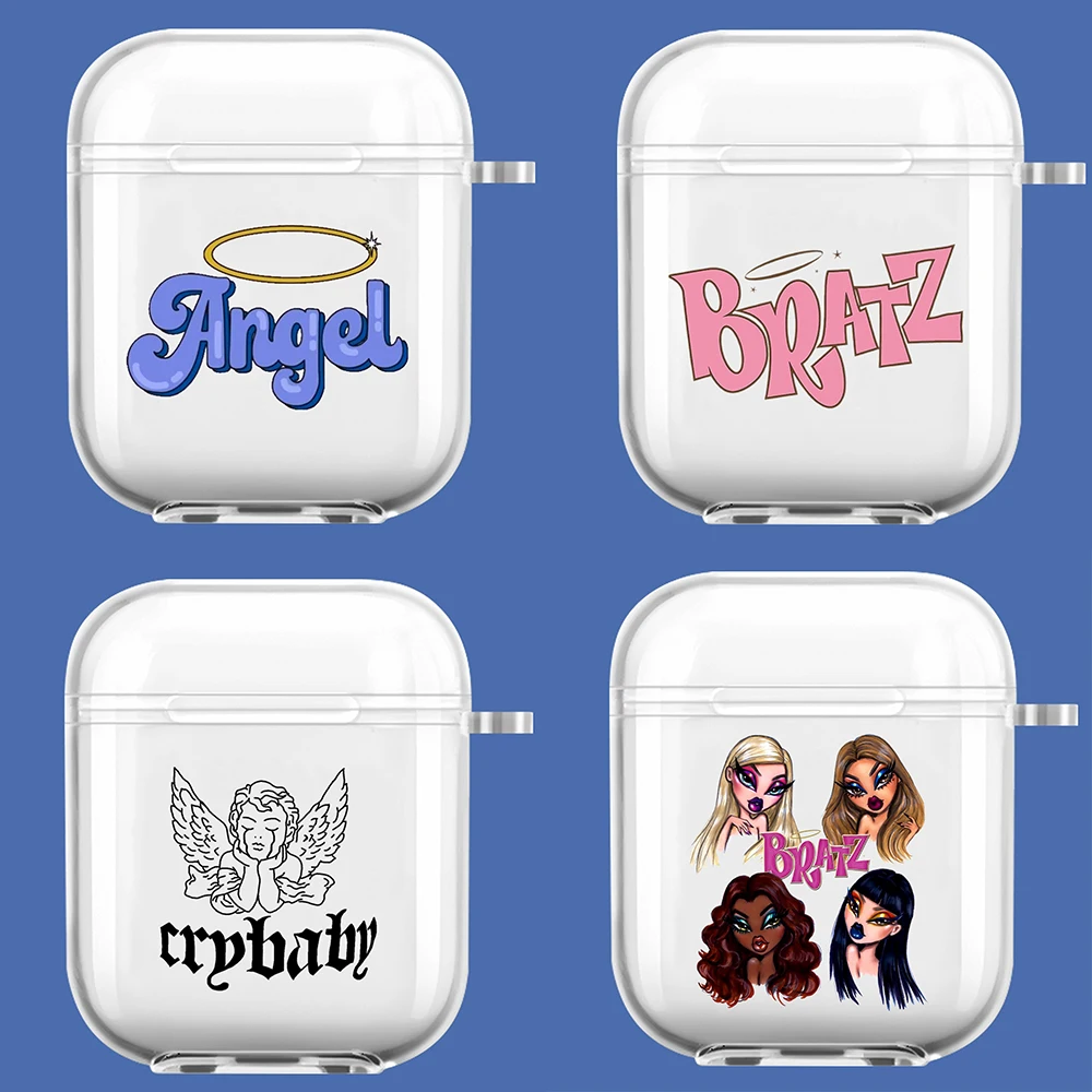 

Cute Brand Doll Bratz Letters Angel Baby Protective Headset Cover for Apple Airpods 1/2 Bluetooth Earphone Clear Case Headphone
