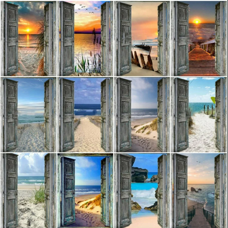 

5D AB square round full drill Diamond Painting Sea view Door Diamond Embroidery Pour glue velvet canvas Art Home Decor