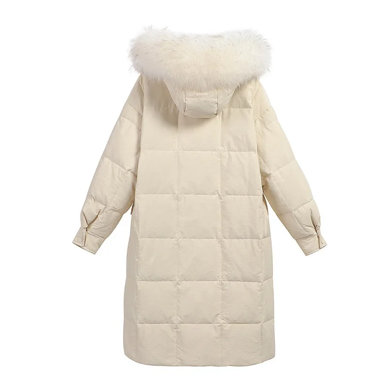 

2021 new style Korean fashion down jacket women mid-length white duck down drawstring waist winter jacket to keep warm Fashion