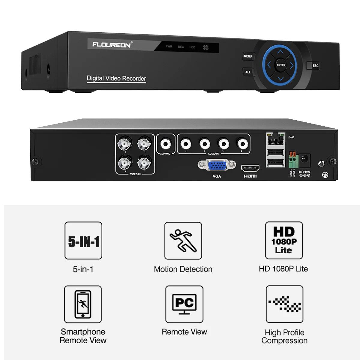 

FLOUREON 4CH 5-in-1 HD-AHD 1080P Digital Video Recorder for CCTV Security System Support Easy Remote View (No Hard Drive) US