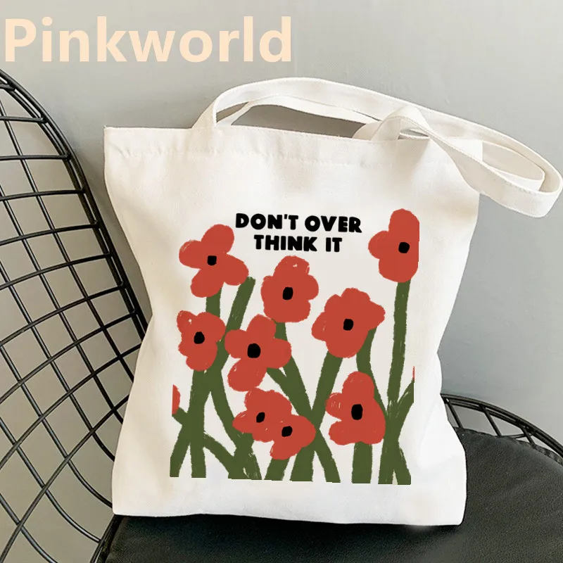 

BAG Don't Over Think It Flower Print Cool Shopper Bag Shopper Black White Women Fashion shopper shoulder bags Tote bag,Drop Ship