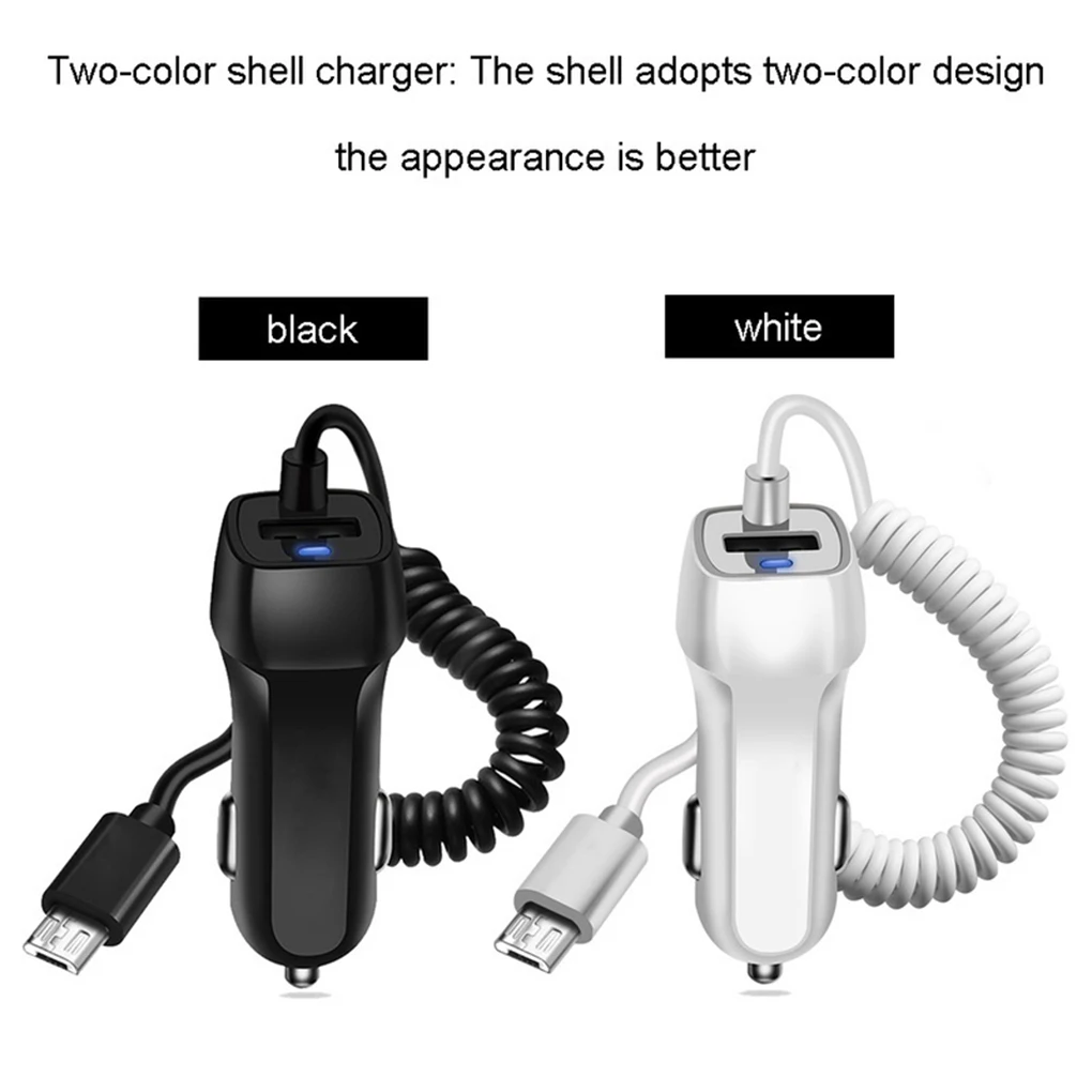

USB Car Charger With Spring USB Cable Cigarette Lighter Cable Micor USB Car Charger Type C Cable Black and White