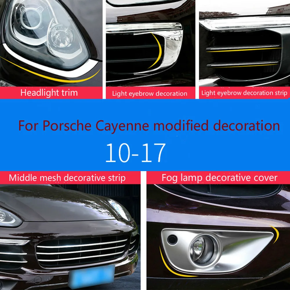 3D Stereo Sticker for Porsche Cayenne Middle Mesh Strip Headlight Eyebrow Fog Lamp Frame Exterior Modification Middle Mesh Strip