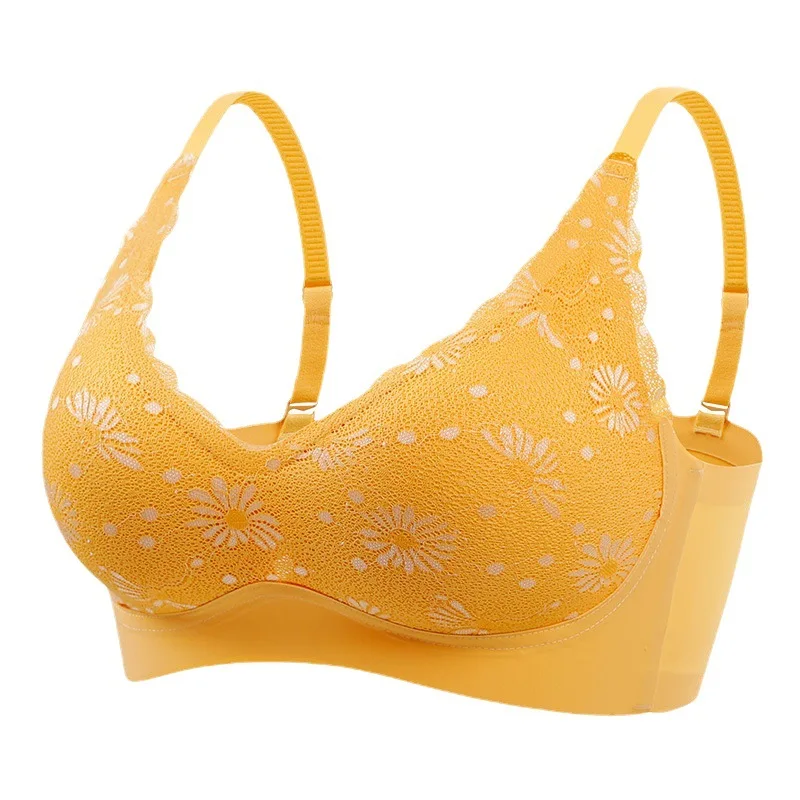 

Сексуальные кружевные бюстгальтеры для женщин, нижнее белье, тайский латексный бюстгальтер на бретельках с маленькой маргариткой, бесшовн...