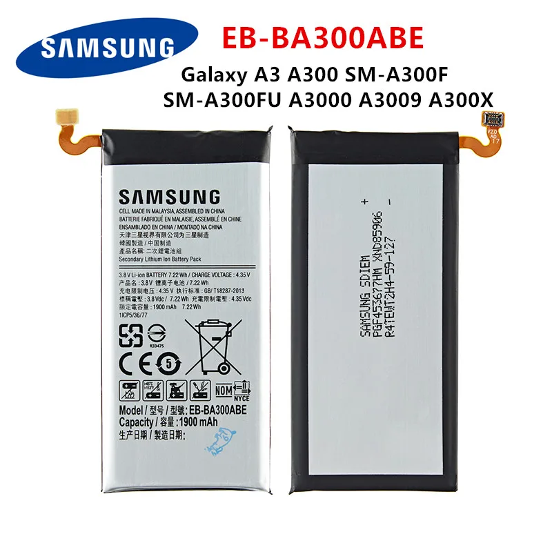 

SAMSUNG Orginal EB-BA300ABE 1900mAh Battery For Samsung Galaxy A3 A300 SM-A300F SM-A300FU A3000 A3009 A300X Mobile Phone