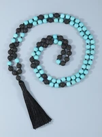 yuokiaa japamala 108 piedras naturales round lava turquoises healing energy prayer beaded necklace for men women mala yoga chain