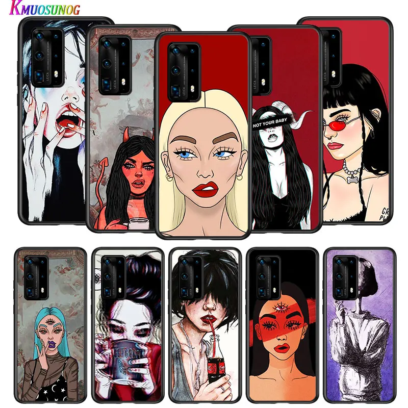 

Sexy Devil Woman Cool for Huawei P40 P30 P20 P10 Pro Lite E Plus 4G 5G P9 P8 Lite P Smart Z S Plus Soft Black Phone Case