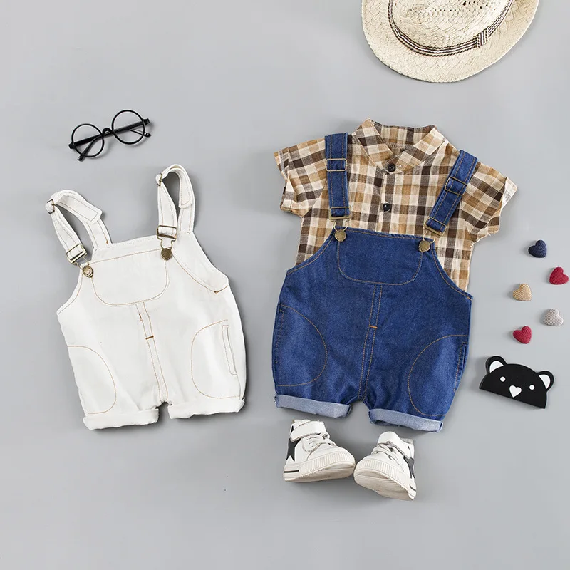 Summer Children Baby Boys Clothes Lattice T-Shirt Strap Shorts Cotton Bib Pants Child Toddler Fashion Clothing Infant Tracksuits | Детская