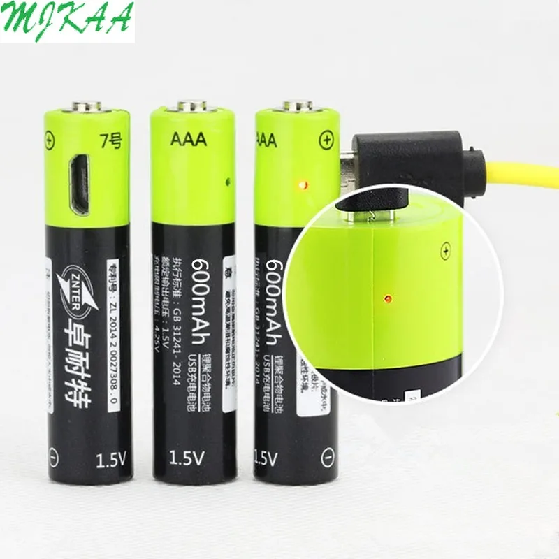 

ZNTER 2/4Pcs 1.5V AAA Rechargeable Battery 600mAh USB Rechargeable Lithium Polymer Battery Quick Charging