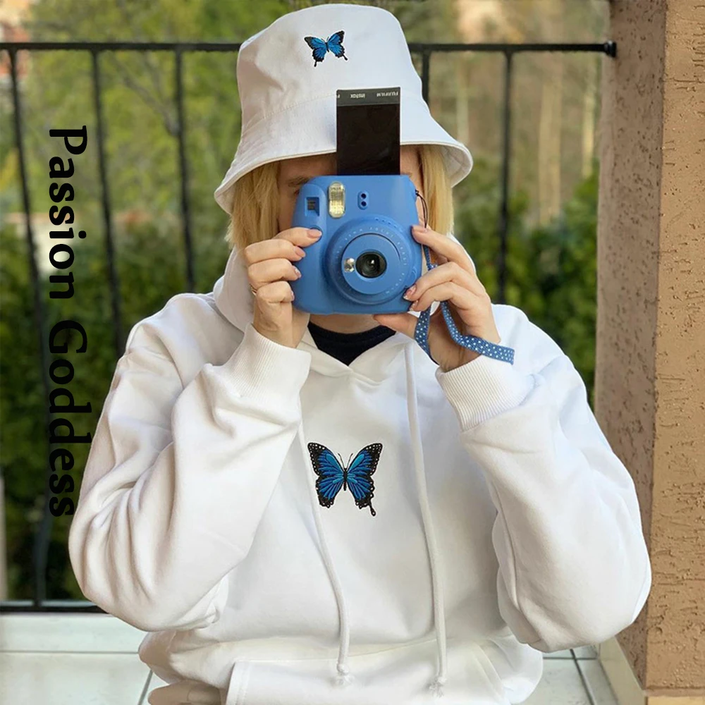 

Women Butterfly Embroidery Hoodies Sweatshirts Long Sleeve Oversized Hoodie Pullovers Streetwear Loose Sweatshirt Autumn Winter