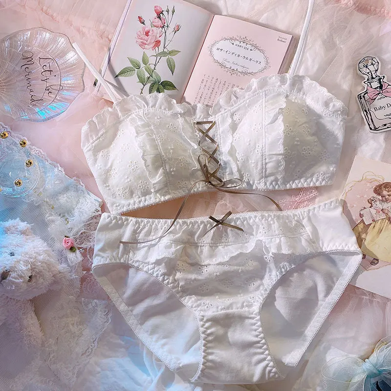 

Sexy Japanese Lolita Female Underwear Women Set 2021 Wire Free Cotton Bra and Panty Thong Kawaii Lingerie Cute Lenceria New