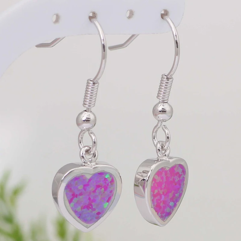 Подарок на любовь уникальный дизайн сердце розовые опаловые серьги серебряные