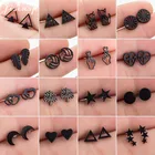 Серьги-гвоздики из нержавеющей стали для мужчин и женщин, мини-сережки в стиле хип-хоп с черными листьями, звездами, луной, круглыми гвоздиками, Модные Ювелирные изделия Для Пирсинга Ушей