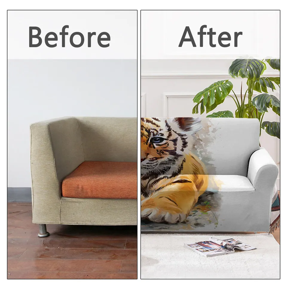 Секционный чехол для дивана BeddingOutlet эластичный с тигром акварелью диванами