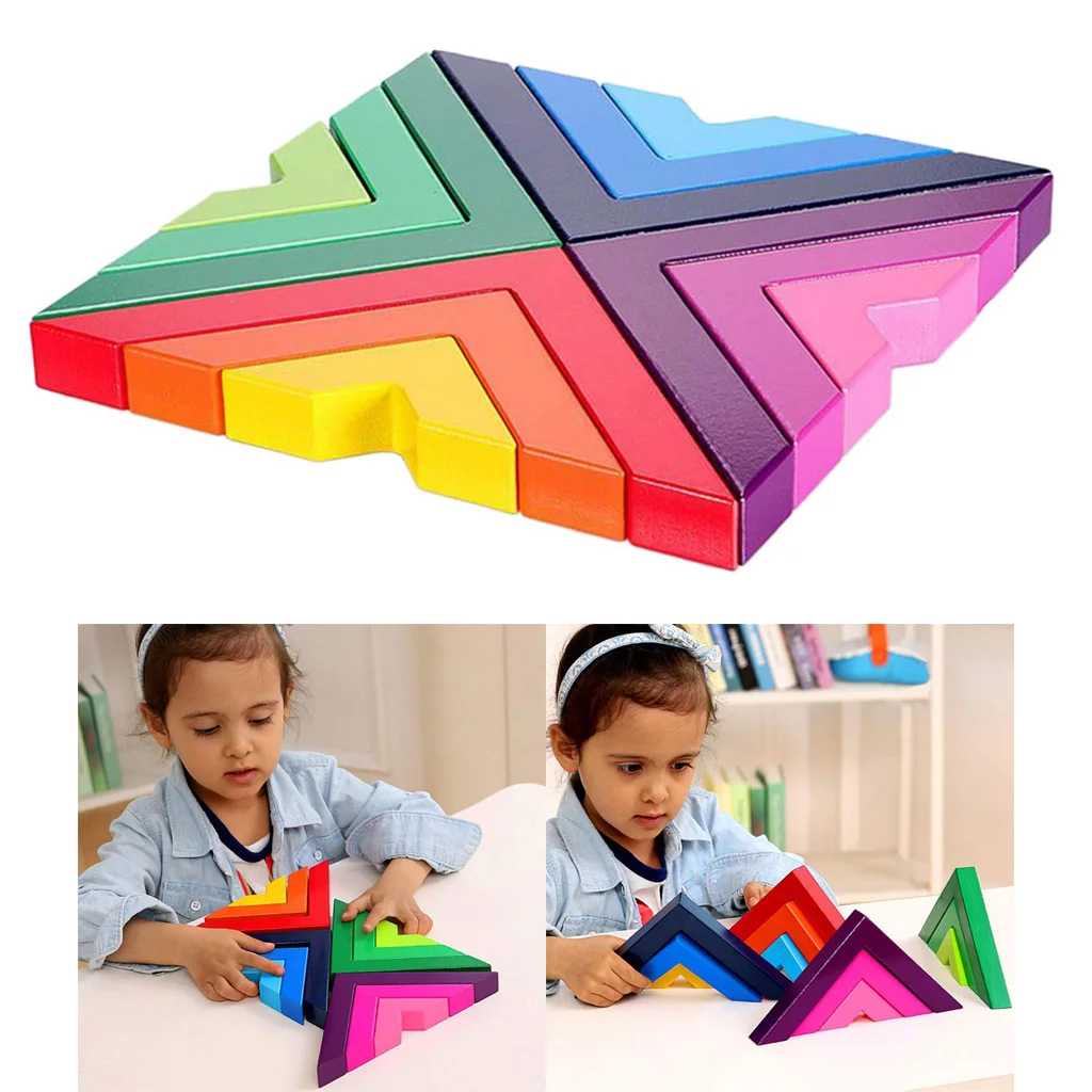 

12pcs Wooden Rainbow Stacking Game Learning Toy Building Blocks for Toddlers
