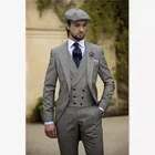 Мужской винтажный костюм из 3 предметов, приталенный свадебный смокинг для жениха, деловой костюм (пиджак + жилет + брюки)