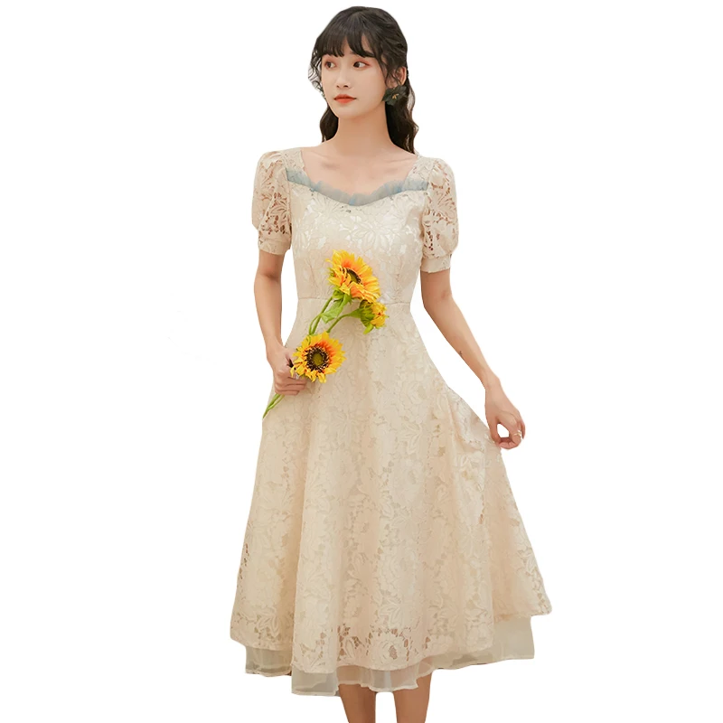 

2021 Summer Women Hollow Out Sweet Lace Up Bandage Midi Dress Sexy High Waist Party Dresses Vestidos