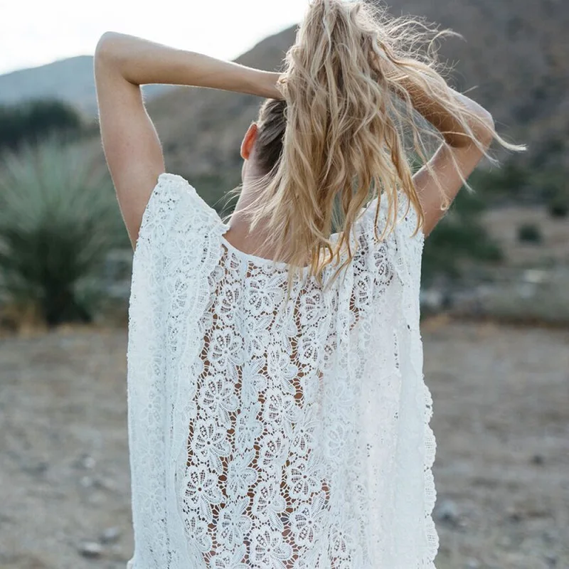 Beach Dress Women Boho Lace Long Cover Up Bikini Tassel Wear Tunic Hollow Out See-through Pareo Kaftan Robe de Plage |