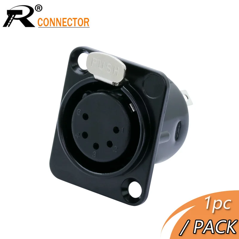 

Black Metal 5 PIN XLR Female Chassis Connector Push-type XLR Panel Mount Wire Connector Audio Speaker Jack Socket 5pole Conector