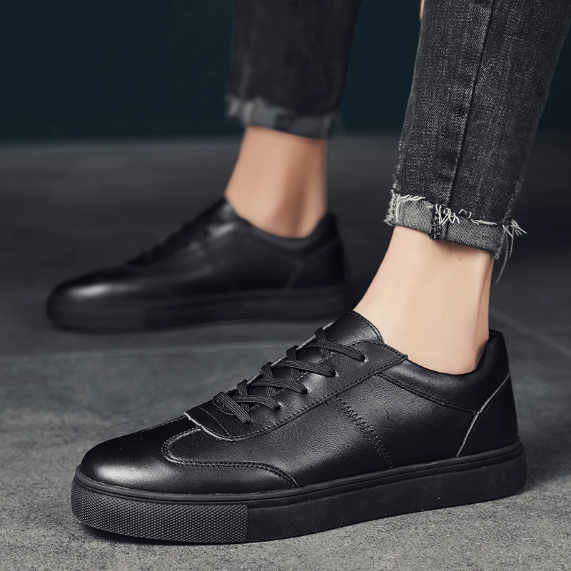 Fashion Men Genuine Leather Casual Shoes lace up Lightweight Breathable Flats outdoor Luxury Brand Men's Walking Sneakers |