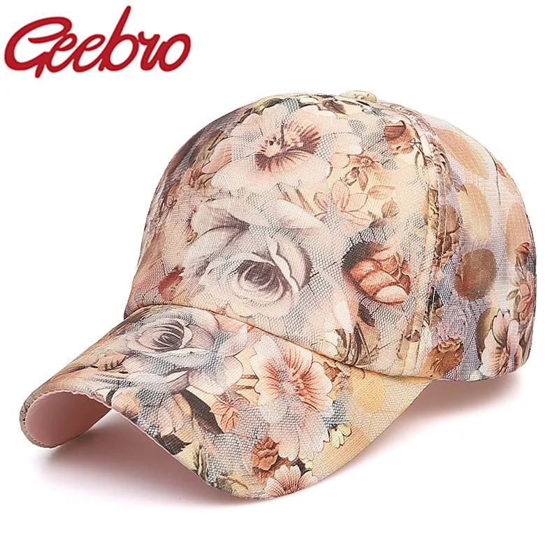Geebro кружевные бейсболки с цветочным принтом разноцветные женские шляпы козырьком Регулируемые дышащие