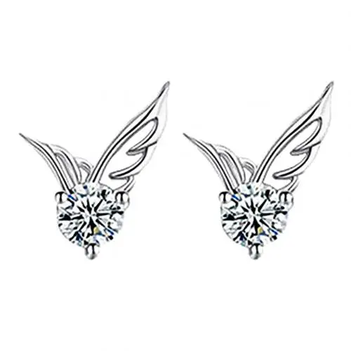 Silver Мода 1 пара Женские серьги Модные женские посеребренные ювелирные изделия крыло Ангела ослепительные серьги-гвоздики со стразами - Окраска металла: Silver