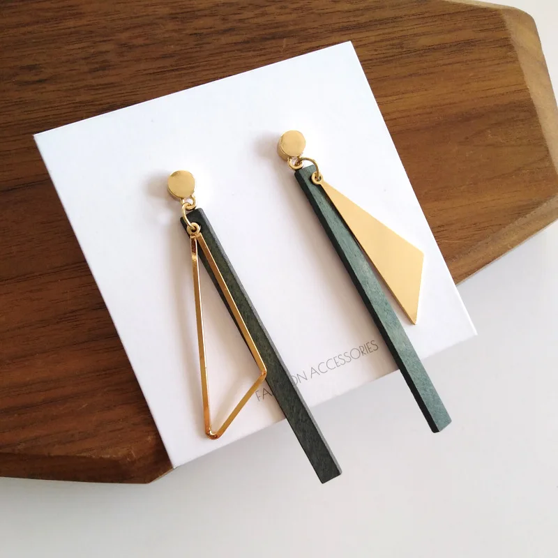 

Creative Wood Geometric Trangle Drop Dangle Earrings For Women Vintage Statement Exaggerated Punk Female Jewelry Girl Gift