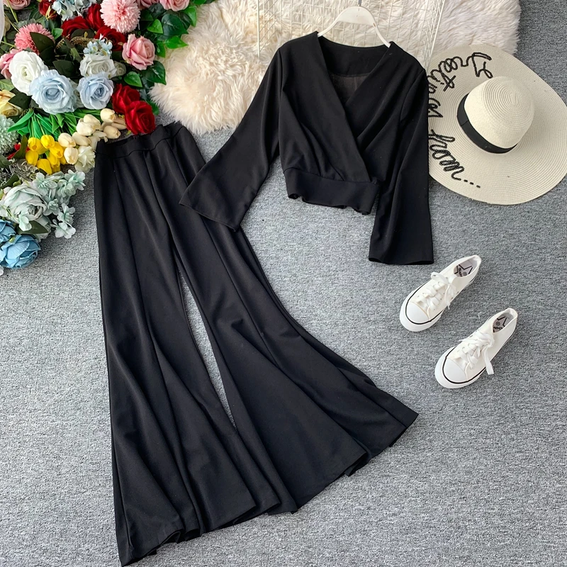 Модные женские комплекты одежды из двух предметов с v образным вырезом