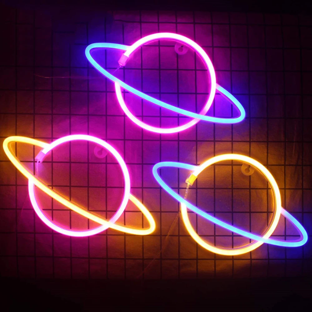 

LED Neon Lamp Elliptical Planet Neon Sign Neon Light Battery Powered Home Decorative Wall Light Party Room Lighting Decor