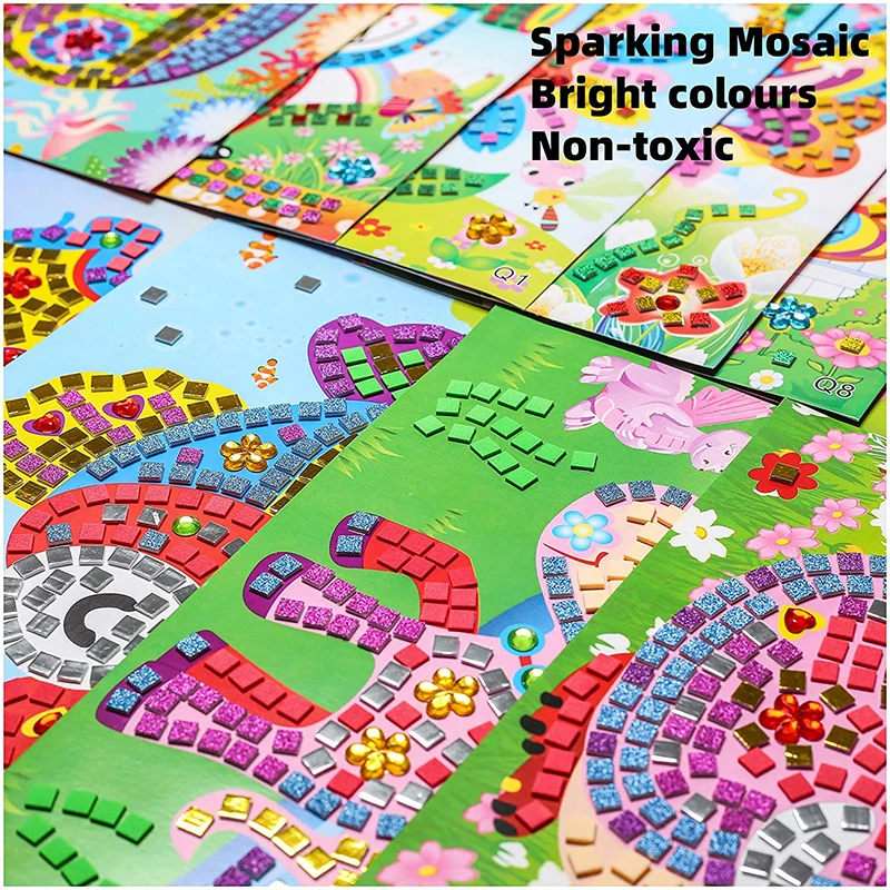 Mosaic Stickers Art Kits for Kids 5 Pack Sparkle DIY Handmade Crafts Children Education Puzzle Games Sticker Painting Toys Gifts | Игрушки и