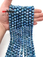 natural blue kyanite crystal round space loose strand beads 8mm 10mm 15 pick size for diy jewelry making bracelet